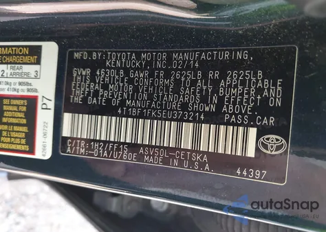2014 Toyota Camry Se from USA, damaged, VIN 4T1BF1FK5EU373214